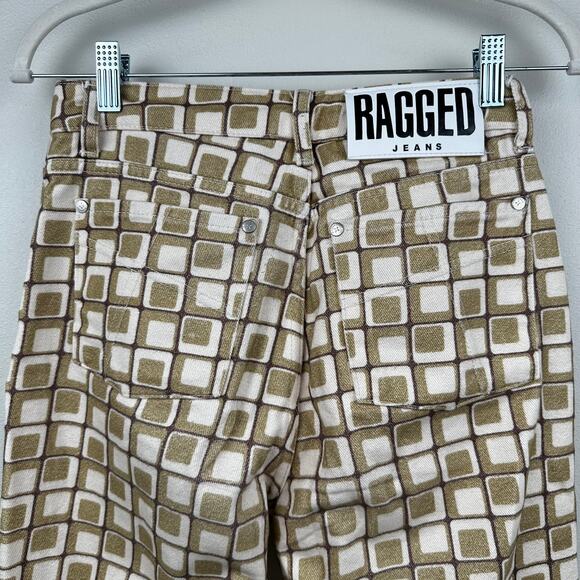 The Ragged Priest Jeans High Waist Pants Geometric Gold Cream 26 Boho Hippie - Picture 6 of 15